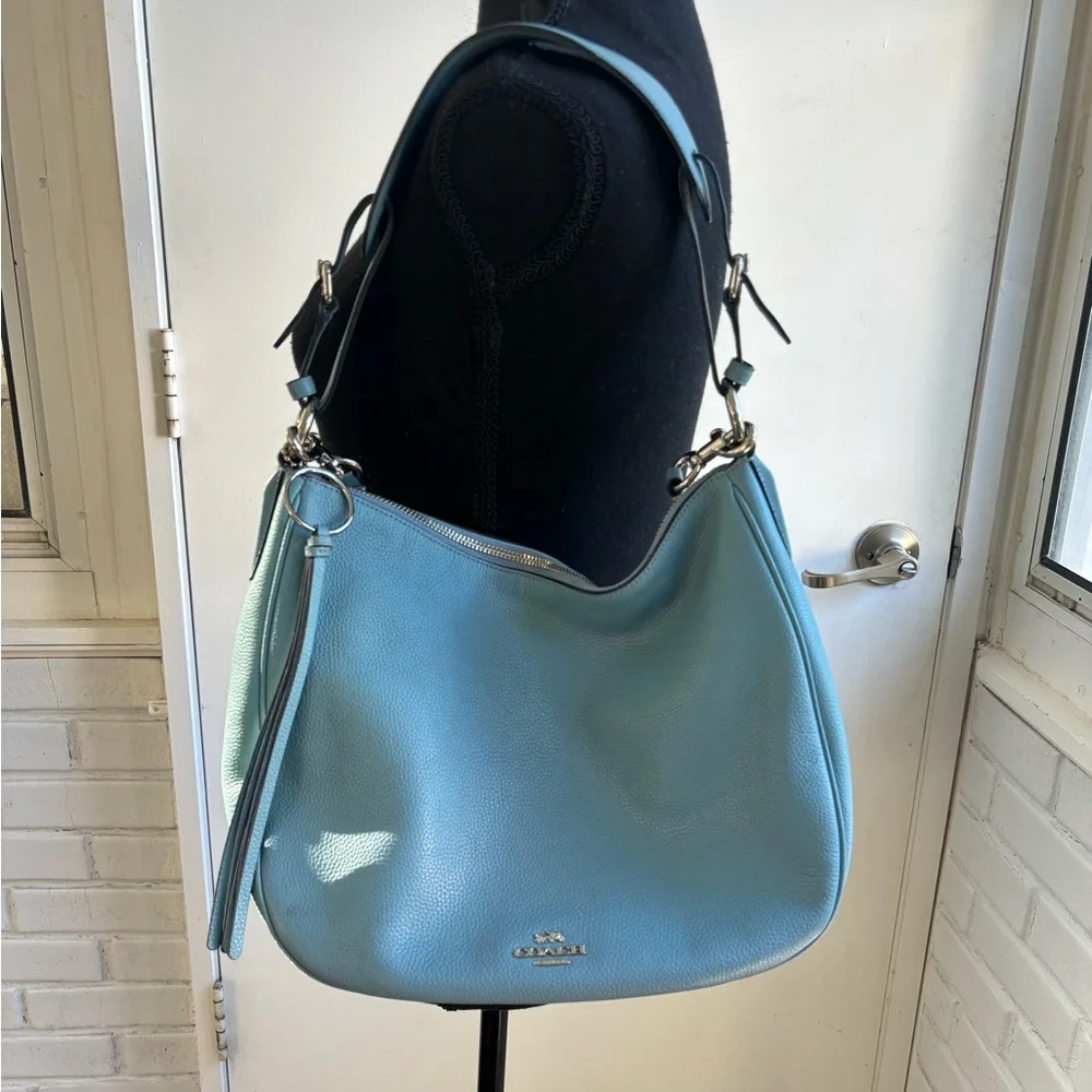 Coach Leather Sutton Hobo Shoulder Bag blue boho timeless versatile classic chic